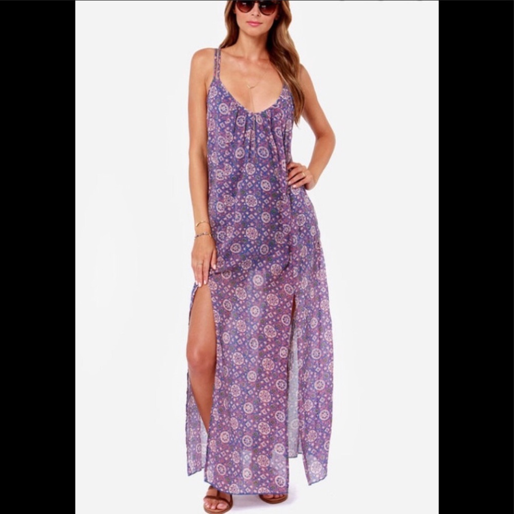 NWT RVCA Drift On Blue and Coral Print Maxi Dress